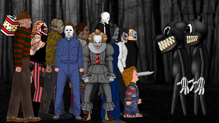 THE BIG WOLF ANALOG, CARTOON CAT, CARTOON DOG, PENNYWISE, TEAM JASON VOORHEES HORROR TEAM MORE