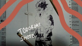 menggambar todoroki shoto dari anime my hero academia