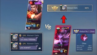 CHOOU VS TOP 1 GLOBAL + 15K MATCHES INDIAN CHOU !! WHO WIN?