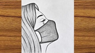 Beautiful girl with mask drawing || Pencil sketch for beginners || Easy drawing step by step