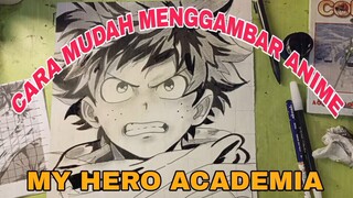 cara mudah menggambar anime my Hero academia midoria