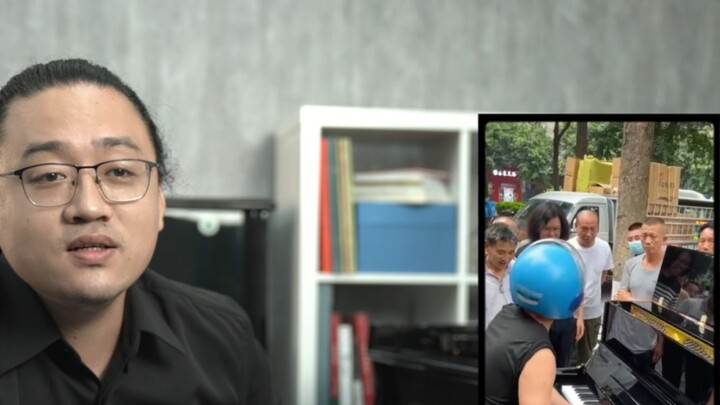 How is the delivery boy playing the piano?