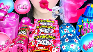 ASMR PINK&BLUE DESSERTS EDIBLE PINK BLOOD PUS POP CANDY COLOR FOOD EATING SOUNDS MUKBANG