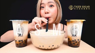 ASMR ชาไข่มุก ถ้วยยักษ์ หนุบหนับ ฟินมาก | ASMR BOBA MILK TEA, BIG BOWL OF BUBBLE MILK TEA! | FAHASMR