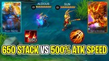 Aldous New 650 Stack Vs Sun 500% Attack Speed | Mobile Legends