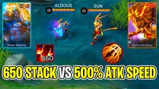 Aldous New 650 Stack Vs Sun 500% Attack Speed | Mobile Legends