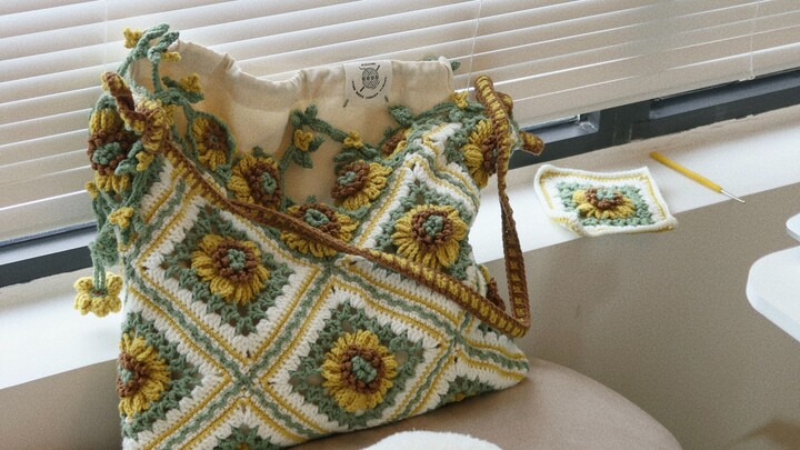 Tutorial Tas Rajut Fafa Bunga Matahari Original (Bagian 1) "Masukkan musim semi ke dalam tas, lalu b