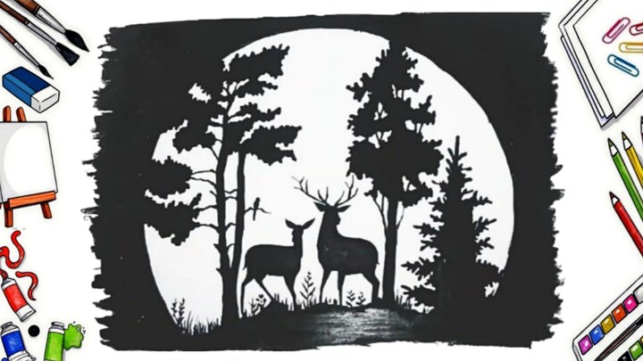 Menggambar Siluet Pemandangan