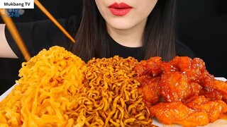 ASMR MÌ ĐẬU ĐEN CAY, MÌ PHÔ MAI CHÁY, GÀ RÁN CAY 3