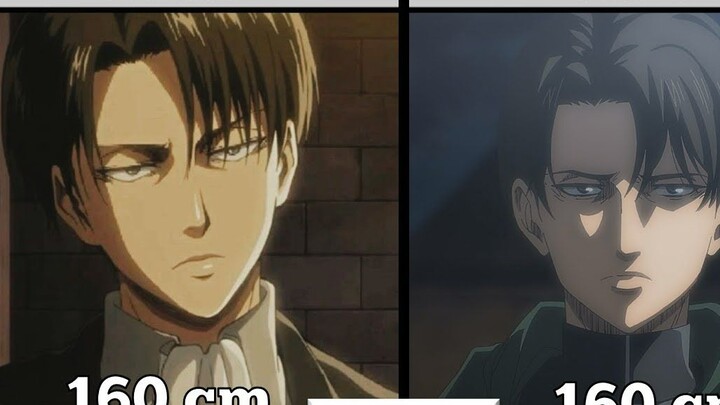 Di Attack on Titan, tinggi karakter bertambah dari season 1 ke season 4.