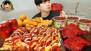 ASMR MUKBANG 슈프림 양념 치킨먹방! BBQ 자메이카 통다리 짜파게티 먹방 & 레시피 FRIED CHICKEN EATING SOUND!