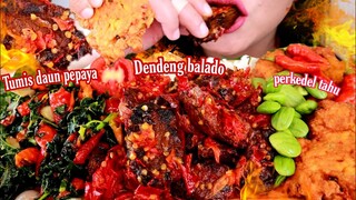 ASMR DENDENG BALADO TUMIS DAUN PEPAYA PERKEDEL TAHU | ASMR MUKBANG INDONESIA