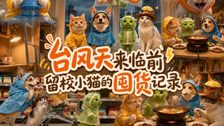 บันทึกการกักตุนเสบียงของน้องแมวที่ยังอยู่ในมหาวิทยาลัยก่อนพายุฝนและไต้ฝุ่นจะมาถึง