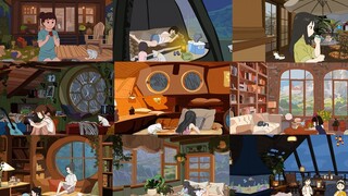 [White noise animation collection] 45-minute sedentary reminder // Rain sound / Book turning sound /
