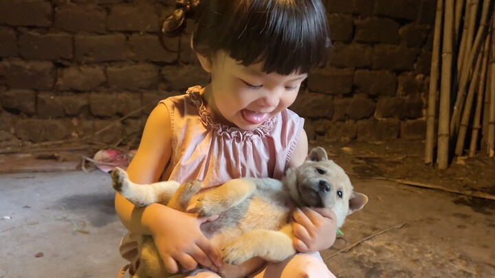 A 2-year-old kid absolutely loves dogs—can’t go a day without cuddling one! Such a sweet, gentle pup