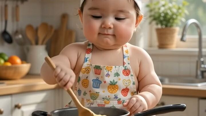 Baby_cooking_noodles_in_kitchen_
