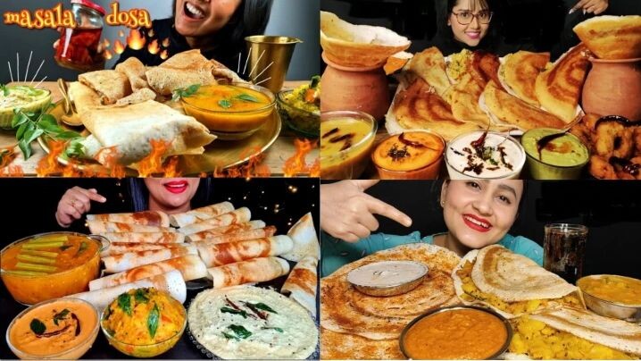 ASMR EATING SOUTH INDIAN DISH MASALA DOSA, SAMBAR & CHUTNEY