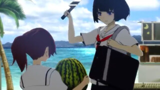 Girl buying melons