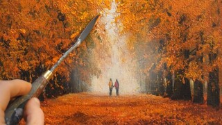 【Acrylic painting】Enjoying tranquility, lovers holding hands in the maple forest