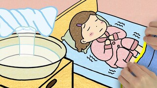 [Animasi stop-motion] Merawat temannya yang terbaring di tempat tidur di rumah, gadis babi memamerka