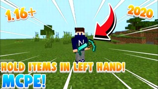 HOW TO HOLD ITEMS IN LEFT HAND IN MCPE 1.16+ | DUAL WIELDING IN MINECRAFT 1.16