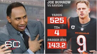 Stephen A. "unbelievable" Joe Burrow throws 4 TD, 525 Yds as Bengals dominate Ravens 41-21