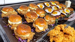 푸짐함이 역대급! 하루 100개씩 팔리는 미친 퀄리티 일본식 치킨버거, 스테이크 버거 Japanese chicken & steak burger - Korean street food