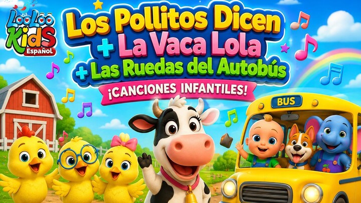 Los Pollitos Dicen + La Vaca Lola + Las Ruedas del Autobus - Canciones Infantiles