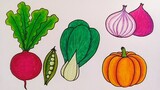 Cara menggambar dan mewarnai sayuran || Menggambar macam macam sayuran