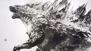 Melukis Godzilla dengan tinta