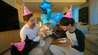 Gay dads celebrating adopted baby's bday~