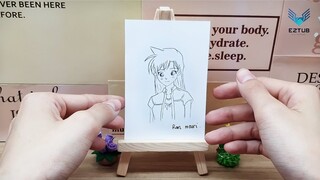 Sketching Ran sadly misses Shinichi | Ran's sad portrait sketch