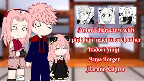 Anime characters with pink hair react to each other|part 1/4|🇷🇺/🇺🇸| Bad English| GC •Gojo•