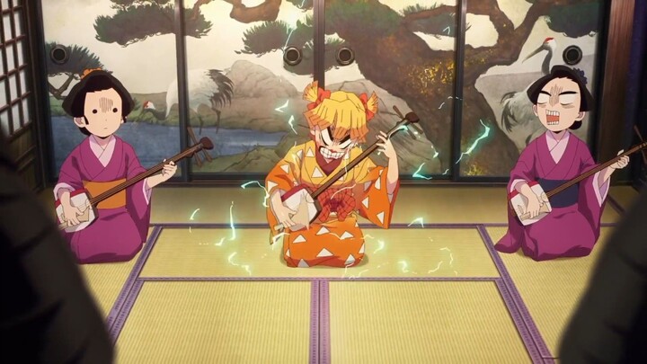 aksi Zenitsu Agatsuma bermain musik