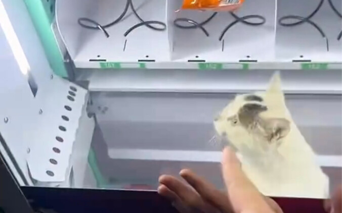 Mèo: Một đám người cứ chỉ trỏ, bắt tôi phải giúp họ lấy đồ bị kẹt trong máy bán hàng tự động.