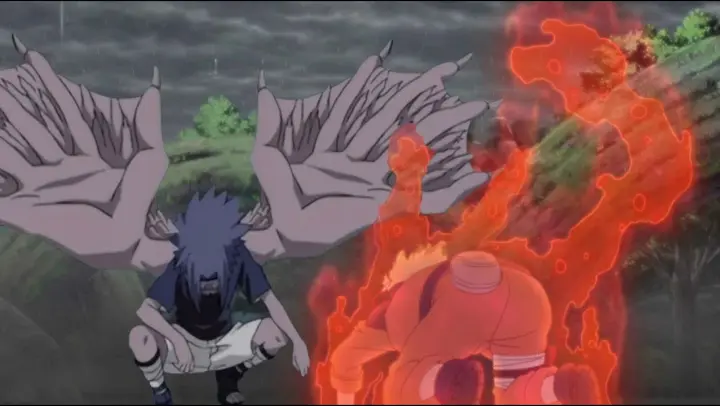 Naruto Nine Tail Power Clashes with Sasuke Curse Mark - Sasuke Laughs at Naruto Attempts to Stop Him
