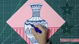 Blue and white porcelain vase children's line drawing children's creative art painting tutorial