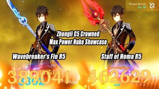 Zhongli C5 Crowned Homa R5 & Wavebreaker's Fin R5 Max Power Nuke Damage Showcase