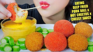 ASMR DEEP FRIED PORK BALL WITH HOT CHEETOS AND CHEESY SAUCE CRUNCHY EATING SOUNDS | LINH-ASMR