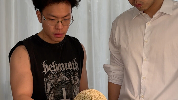 Hami melon cut in half