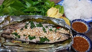 Cá hấp lá sen cuốn bánh tráng mắm nêm - Bin Đen Miền Tây # 255