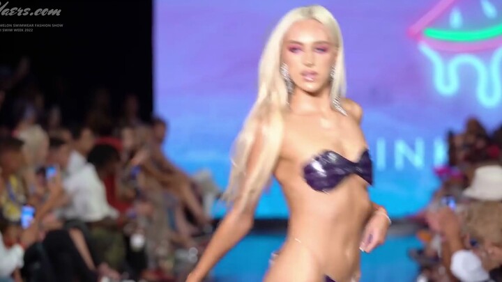 Professional runway walk in New York swimwear fashion show—so steady!