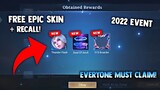 NEW! FREE EPIC SKIN AND EPIC RECALL + BOARDER! 515 NEW EVENT! | MOBILE LEGENDS 2022