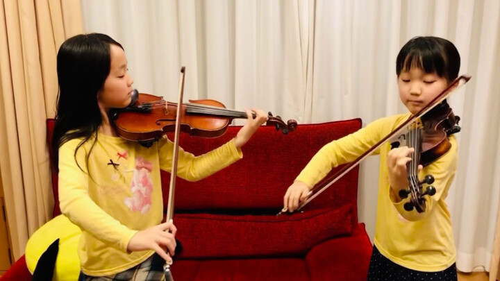 Japanese twin little girls & Demon Slayer OP-LISA-Red Lotus & Violin Duo | Tomio Mei Ling Tomio Otoh