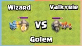 Every Level Valkyrie & Wizard VS Every Level Golem   Clash of Clans