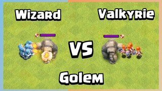 Every Level Valkyrie & Wizard VS Every Level Golem   Clash of Clans