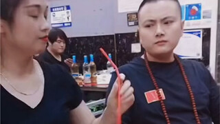 Sis performs a trick of drinking a beverage mid-air—Xiaopang is totally blown away!