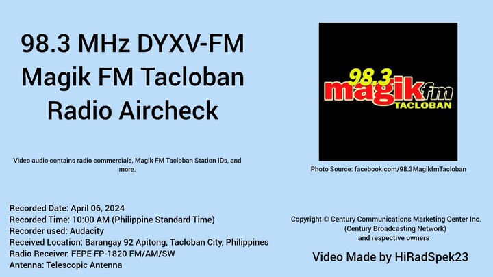 98.3 MHz DYXV-FM Magik FM Tacloban commercial break radio aircheck
