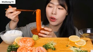 ASMR MUKBANG  mì cá hồi sống phổ biến ở Hàn Quốc !! sashimi cá hồi ăn âm thanh 5