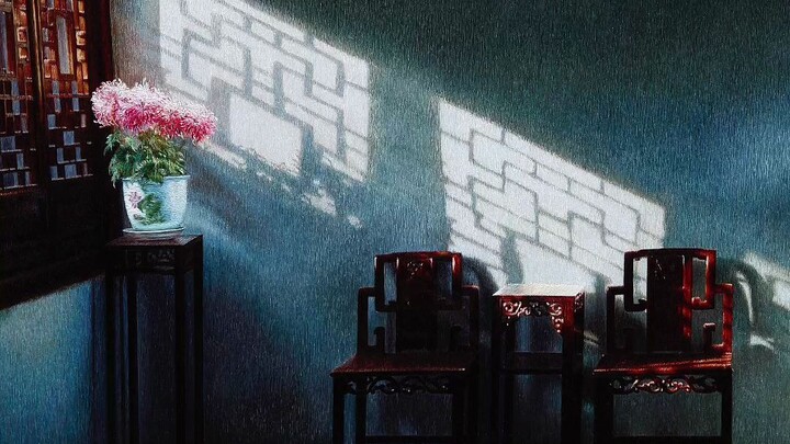 I embroidered the beauty of traditional Chinese architectural window lattices using Suzhou embroider